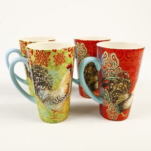 NEW 4X Jo-Ann Susan Winget Sango Rustic Rooster Ceramic Latte Coffee Mug 16oz